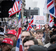 Tommy Robinson supporters march from Waterloo to Whitehall for rally & speeches, 
London, UK.