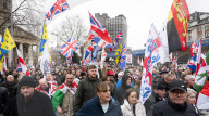 Tommy Robinson supporters march from Waterloo to Whitehall for rally & speeches, 
London, UK.