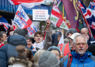 Tommy Robinson supporters march from Waterloo to Whitehall for rally & speeches, 
London, UK.