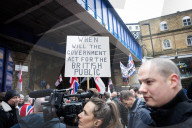 Tommy Robinson supporters march from Waterloo to Whitehall for rally & speeches, 
London, UK.