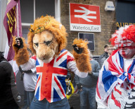 Tommy Robinson supporters march from Waterloo to Whitehall for rally & speeches, 
London, UK.