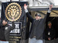 Tommy Robinson supporters march from Waterloo to Whitehall for rally & speeches, 
London, UK.