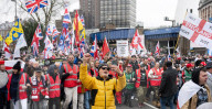 Tommy Robinson supporters march from Waterloo to Whitehall for rally & speeches, 
London, UK.