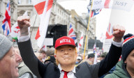 Tommy Robinson supporters march from Waterloo to Whitehall for rally & speeches, 
London, UK.