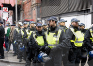 Tommy Robinson supporters march from Waterloo to Whitehall for rally & speeches, 
London, UK.