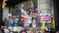 Tommy Robinson supporters march from Waterloo to Whitehall for rally & speeches, 
London, UK.