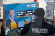 Friedlich Merz Rally For Upcoming Election In Bonn And Counter Protest