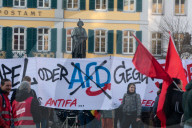 Friedlich Merz Rally For Upcoming Election In Bonn And Counter Protest