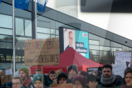 Friedlich Merz Rally For Upcoming Election In Bonn And Counter Protest