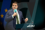 Friedlich Merz Rally For Upcoming Election In Bonn And Counter Protest