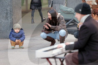AUSTRIA, SWITZERLAND AND GERMANY ONLY** Aurora Ramazzotti Strolls Through Milan With Son Cesare And Friends - 04 Feb 2025