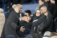 Teddy Riner dans les tribunes du match de Ligue 1 McDonald's opposant le Paris Saint-Germain (PSG) à L’AS Monaco (4-1) au Parc des Princes à Paris