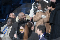 Teddy Riner dans les tribunes du match de Ligue 1 McDonald's opposant le Paris Saint-Germain (PSG) à L’AS Monaco (4-1) au Parc des Princes à Paris