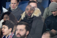 Teddy Riner dans les tribunes du match de Ligue 1 McDonald's opposant le Paris Saint-Germain (PSG) à L’AS Monaco (4-1) au Parc des Princes à Paris