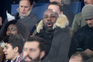Teddy Riner dans les tribunes du match de Ligue 1 McDonald's opposant le Paris Saint-Germain (PSG) à L’AS Monaco (4-1) au Parc des Princes à Paris