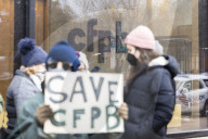 Workers Protest At CFPB Headquarters In Washington DC