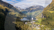 Aerial View Of UNESCO World Heritage Site Geirangerfjord