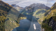 Aerial View Of UNESCO World Heritage Site Geirangerfjord