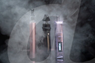 E-Cigarette Vaping Devices Stock Photos.