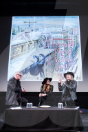 Mark Kermode with  Allison McGourty and Bernard MacMahon on stage at Mark Kermode in 3D on Monday 10 February 2025