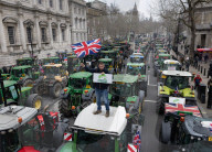 Farmer's tractor protest in London, UK.
