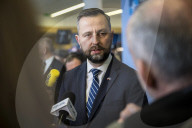 Polish Defense Minister talks to the press at NATO in Brussels