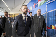 Polish Defense Minister talks to the press at NATO in Brussels
