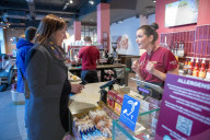 Rachel Reeves UK Chancellor of the Exchequer visits a branch of Costa Coffee in Nottingham