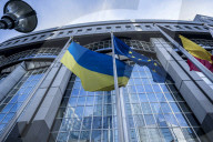 Support for Ukraine in Front of the European Parliament in Brussels, Belgium.