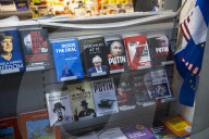 Books on Global Politics and Leaders Displayed in Brussels Bookstore Window