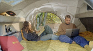 3D printed mobile home made from recycled plastic bottles.