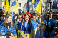A rally to support Ukraine on the 3rd anniversary of the war / conflict with Russia in Whitehall, London, UK.