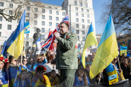 A rally to support Ukraine on the 3rd anniversary of the war / conflict with Russia in Whitehall, London, UK.