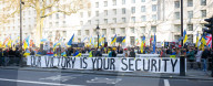 A rally to support Ukraine on the 3rd anniversary of the war / conflict with Russia in Whitehall, London, UK.