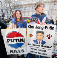 A rally to support Ukraine on the 3rd anniversary of the war / conflict with Russia in Whitehall, London, UK.