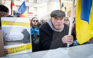 A rally to support Ukraine on the 3rd anniversary of the war / conflict with Russia in Whitehall, London, UK.