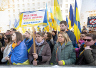 A rally to support Ukraine on the 3rd anniversary of the war / conflict with Russia in Whitehall, London, UK.