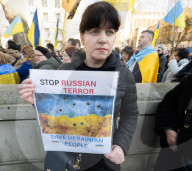 A rally to support Ukraine on the 3rd anniversary of the war / conflict with Russia in Whitehall, London, UK.