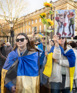 A rally to support Ukraine on the 3rd anniversary of the war / conflict with Russia in Whitehall, London, UK.