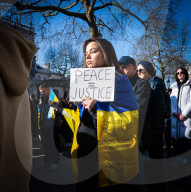 A rally to support Ukraine on the 3rd anniversary of the war / conflict with Russia in Whitehall, London, UK.