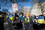 A rally to support Ukraine on the 3rd anniversary of the war / conflict with Russia in Whitehall, London, UK.