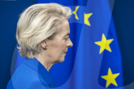 EU Announces Defense Package press conference at the European Commission headquarters in Brussels, Belgium.