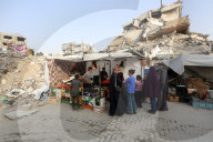 Gazans shopping among the rubble in Jabalia Refugee Camp