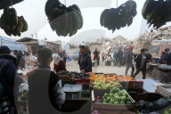 Gazans shopping among the rubble in Jabalia Refugee Camp