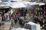 Gazans shopping among the rubble in Jabalia Refugee Camp