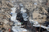 Gazans shopping among the rubble in Jabalia Refugee Camp