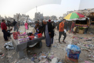 Gazans shopping among the rubble in Jabalia Refugee Camp