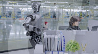 Robots deliver women's day roses to car plant workers
