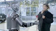 Robots deliver women's day roses to car plant workers