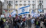 Stop The Hate a pro Israel campaign group counter a protest by LSE students, outside LSE, London, UK.
